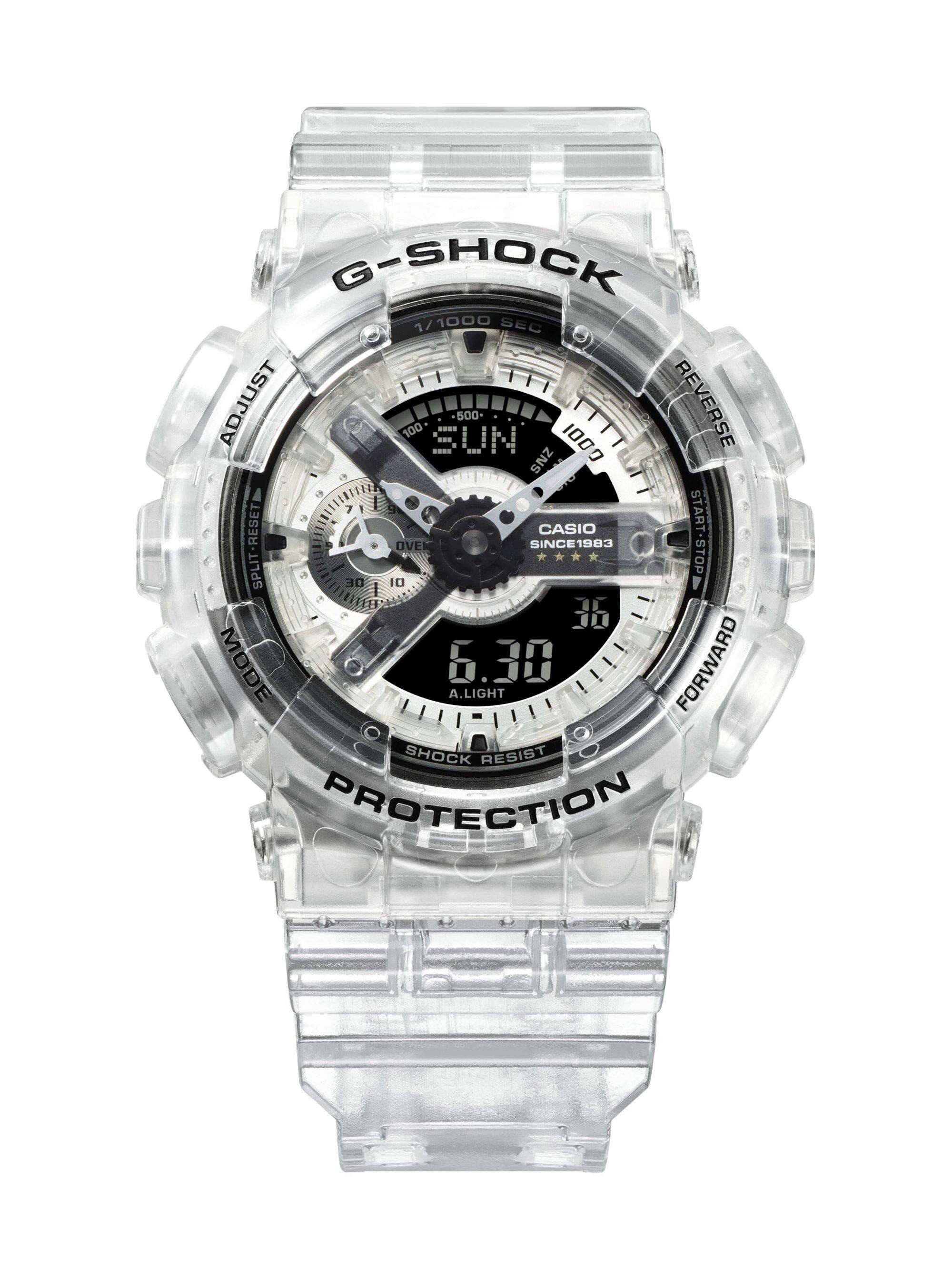 GA-114RX Armbanduhr von G-SHOCK mit großem, robustem Gehäuse und analog-digitaler Anzeige und durchsichtigem Resinarmband