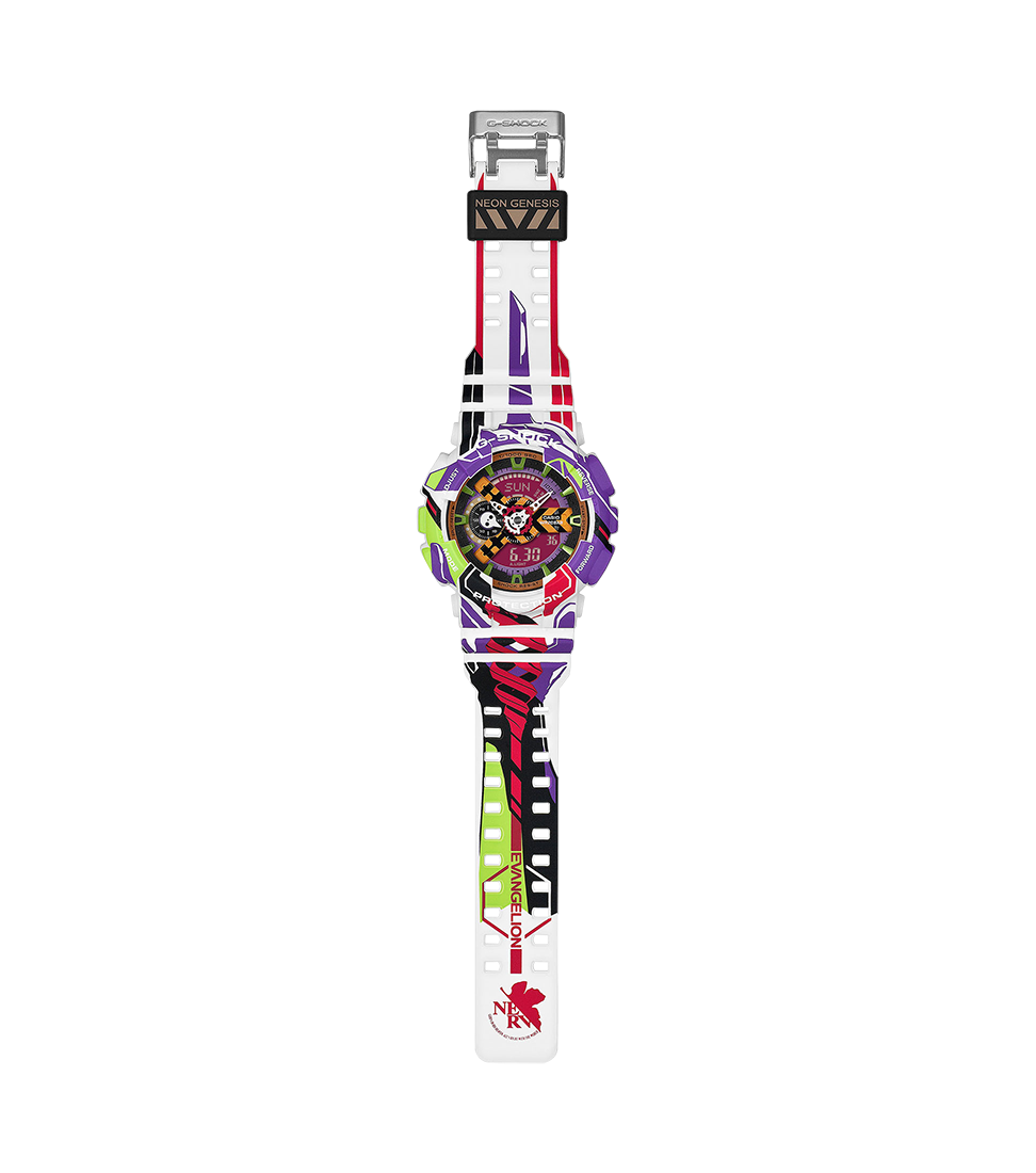 Die GA-110EVA30-7AER als G-SHOCK und EVANGELION Kollaborationsmodell.