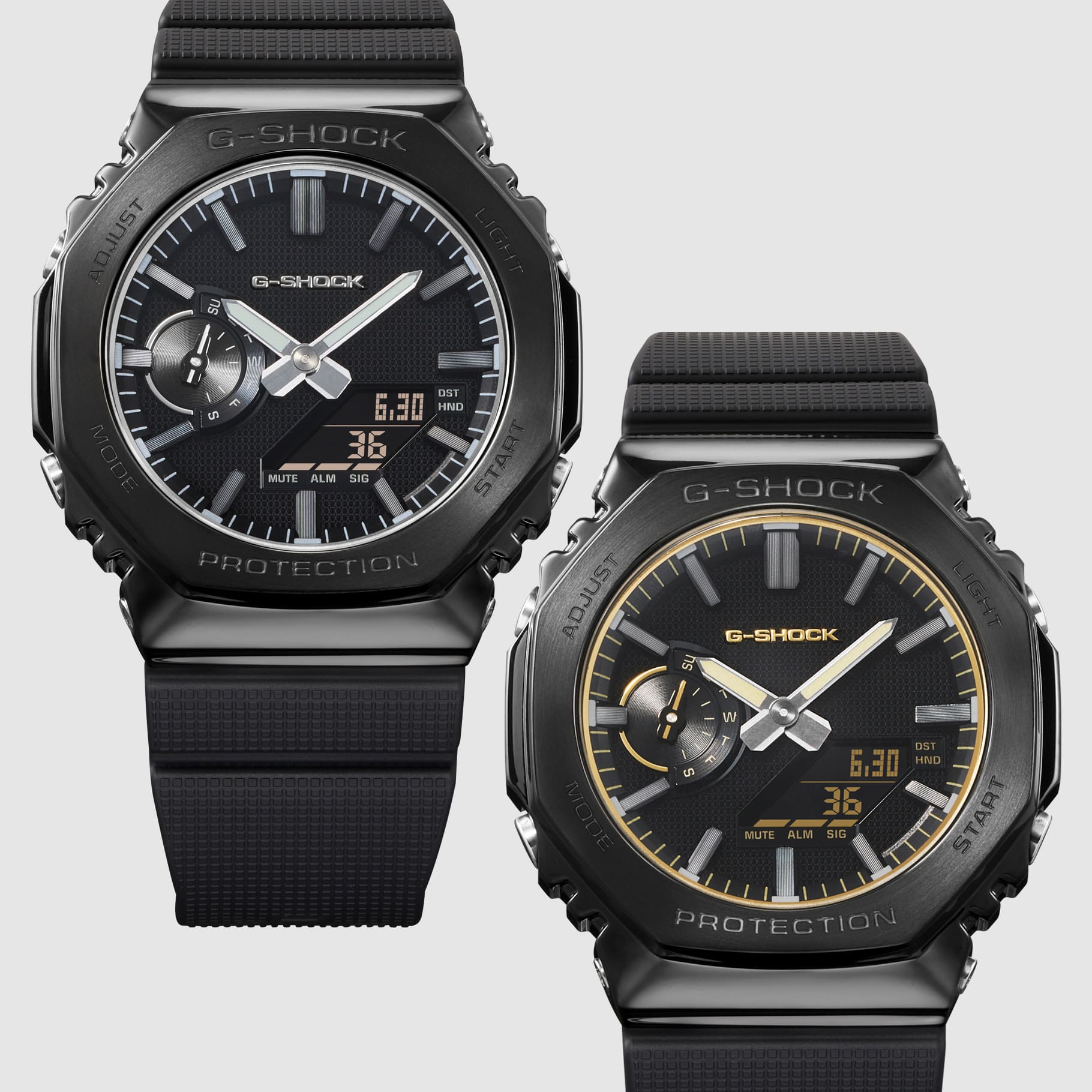 Die beiden Varianten der GA-2100LXB Armbanduhren mit Metalldesign