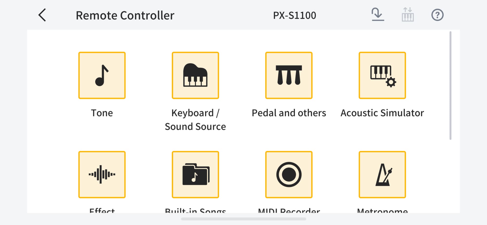 Remote Controller-Bildschirm mit Symbole-Menü