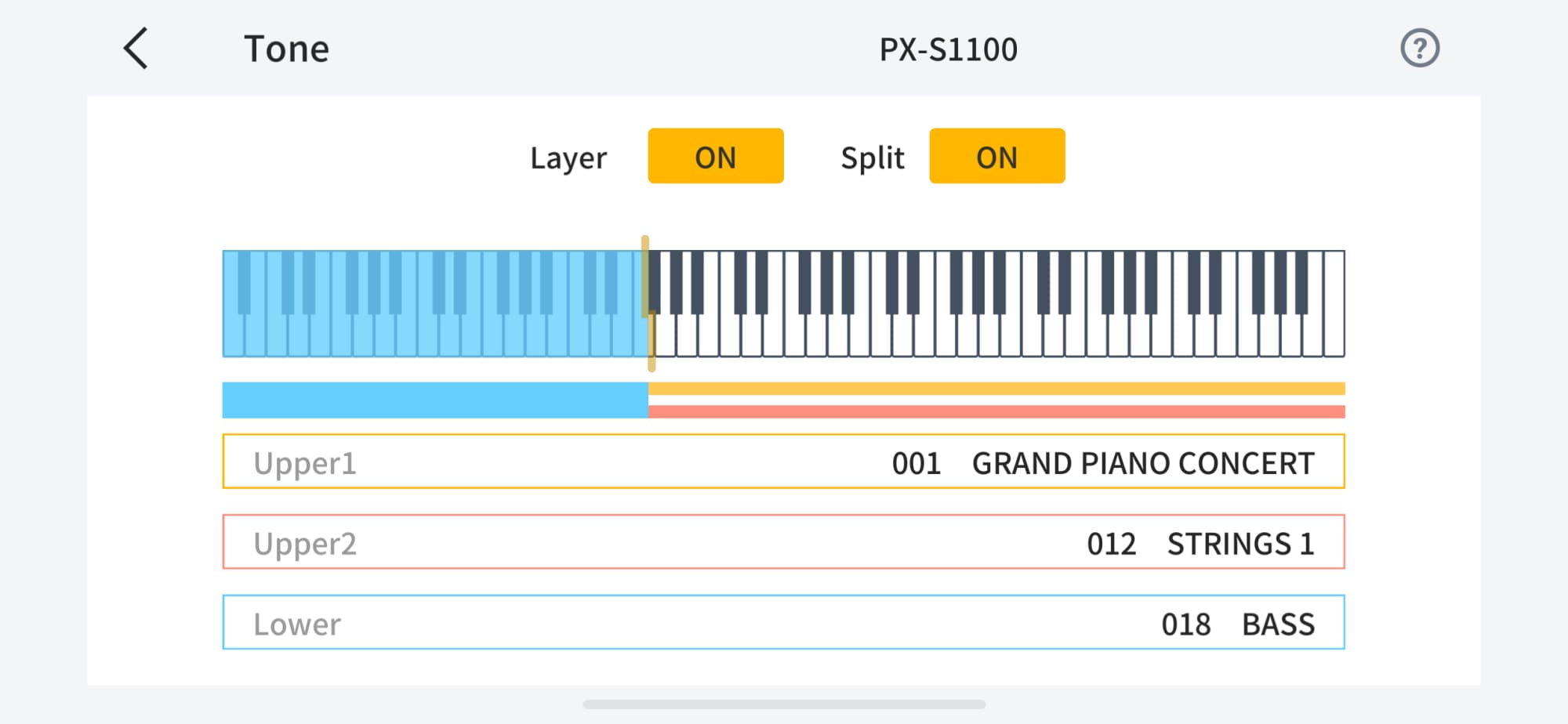 Keyboard-Grafik an der farblich markiert ist, wie die Änderung des Tons fuktioniert