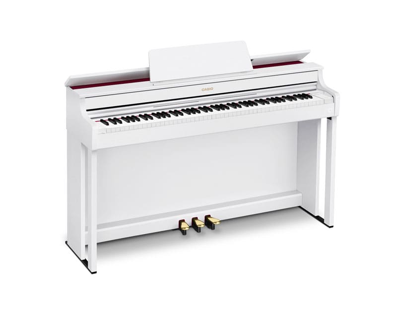 Das weiße AP-300 Digitalpiano. Das Bild verlinkt zur Produktseite.