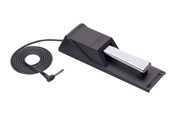 Ein schwarzes Piano-Pedal von CASIO, Link zur Produktübersicht der Pedale