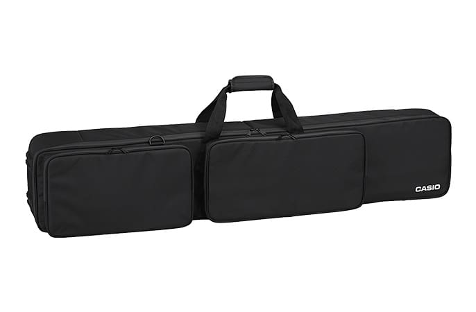 Eine schwarze Transporttasche für CASIO Musikinstrumente, Link zur Produktübersicht der Taschen