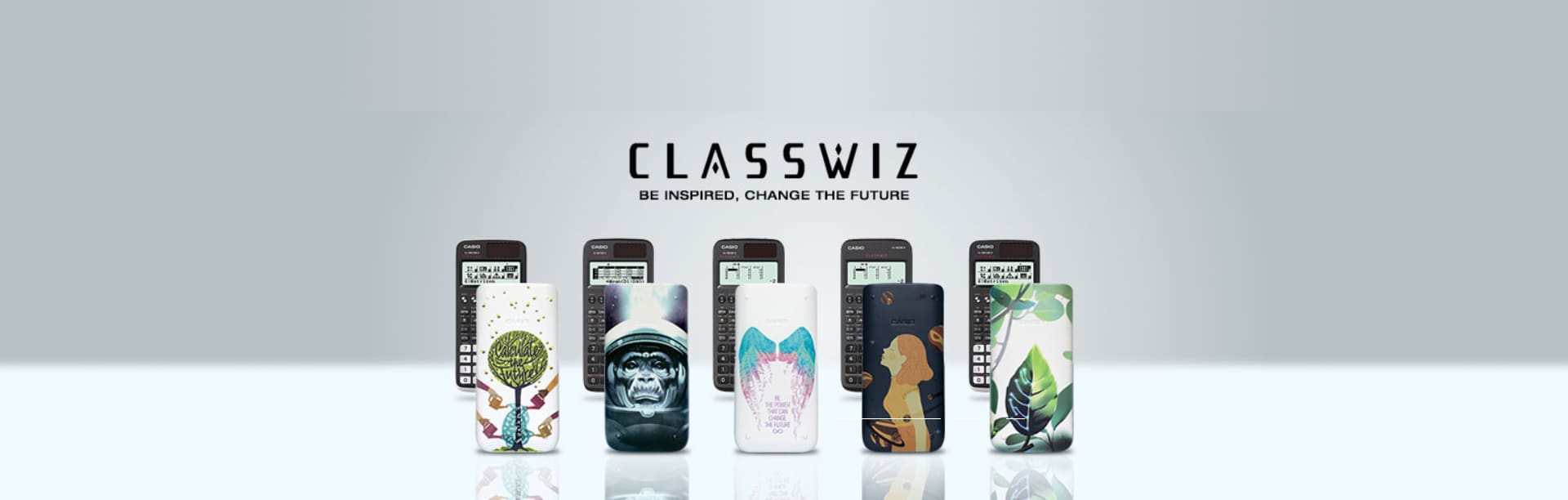 Abbildung von 5 Case-Art Hüllen der CASIO Schul- und Grafikrechner aus 2021