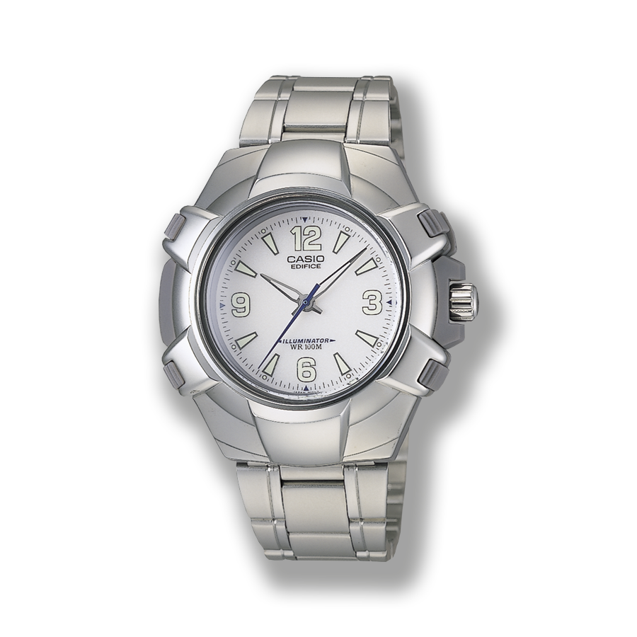 Die digitale Armbanduhr EDIFICE EF-100 mit weißem, analogem Zifferblatt 