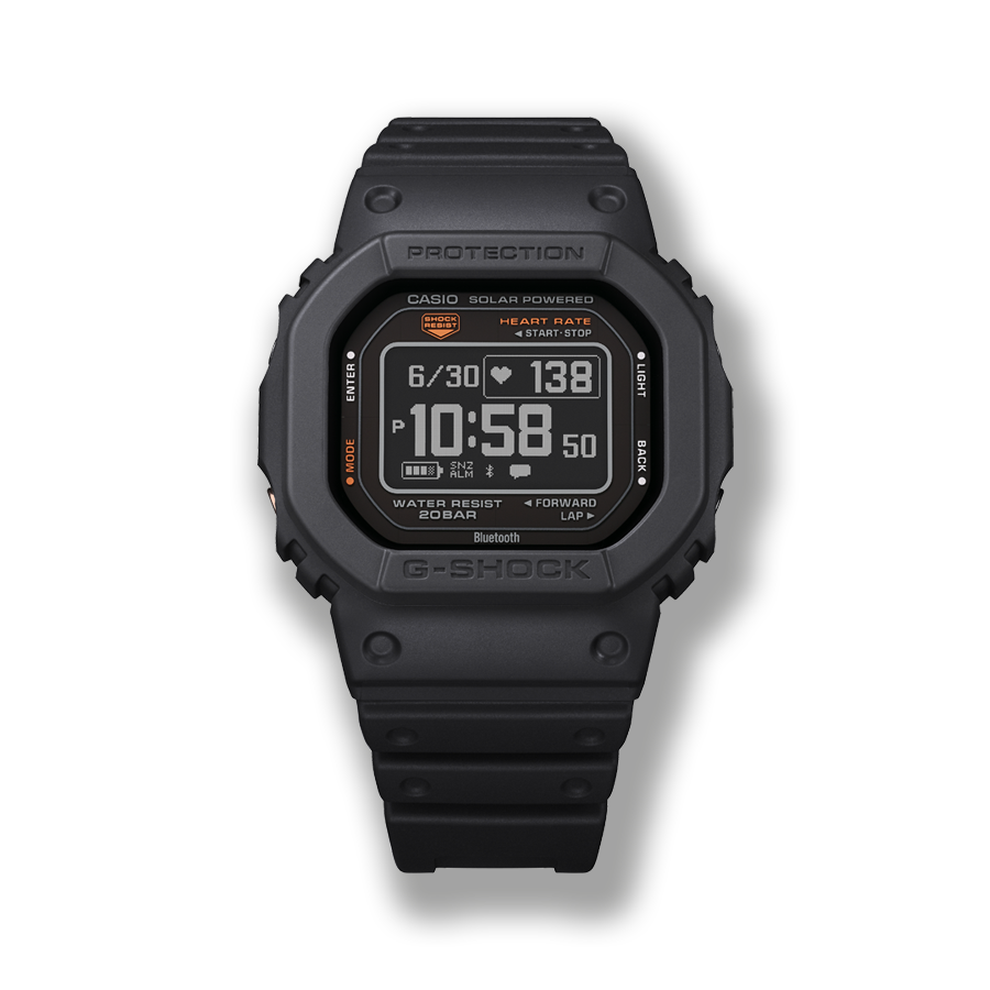 Die Digitaluhr DW-H5600 in schwarz, mit rechteckigem Gehäuse und Digitalanzeige.