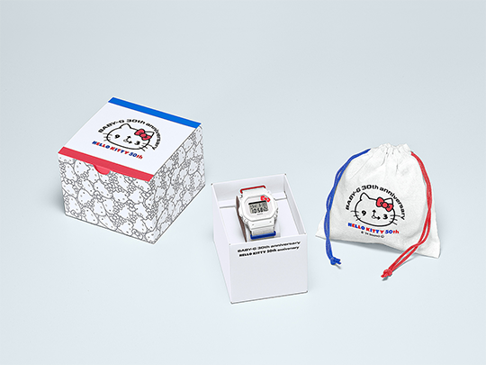 Gebrandete Verpackung der Hello Kitty x BABY-G Armbanduhr.