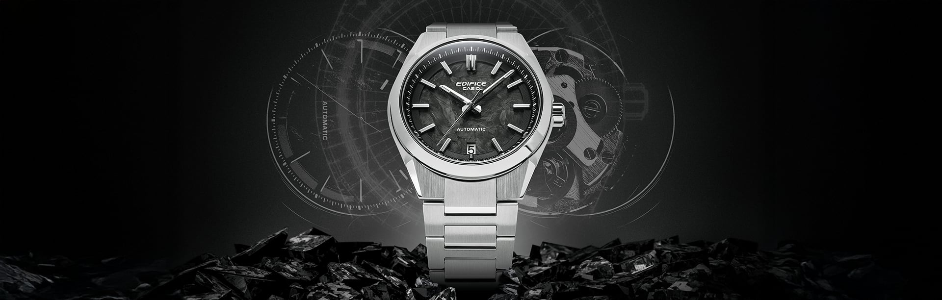 Die erste mechanische Casio: Die EFK-100 von Edifice. Das Bild verlinkt zur Produktseite der Edifice Armbanduhr EFK-100CD-1A.