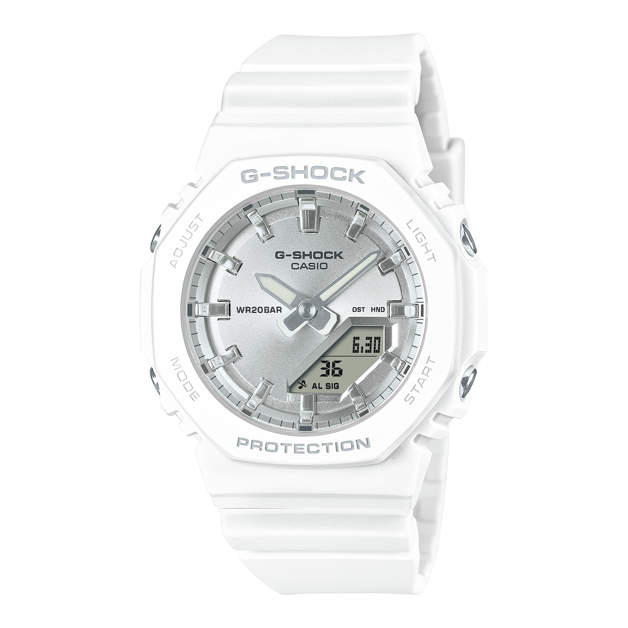 Die weiße Hybriduhren GMA-P2100VA-7A von G-Shock