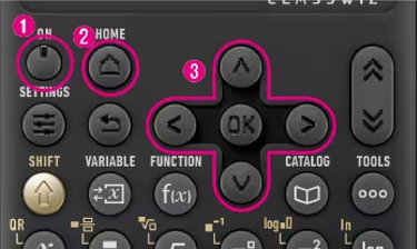 1. Ligue a calculadora 2. Abra os aplicativos clicando no botão HOME 3. Selecione o aplicativo calculadora utilizando o cursor
