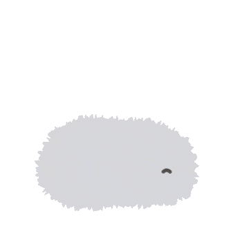 An illustration of a lively silver-colored Moflin.