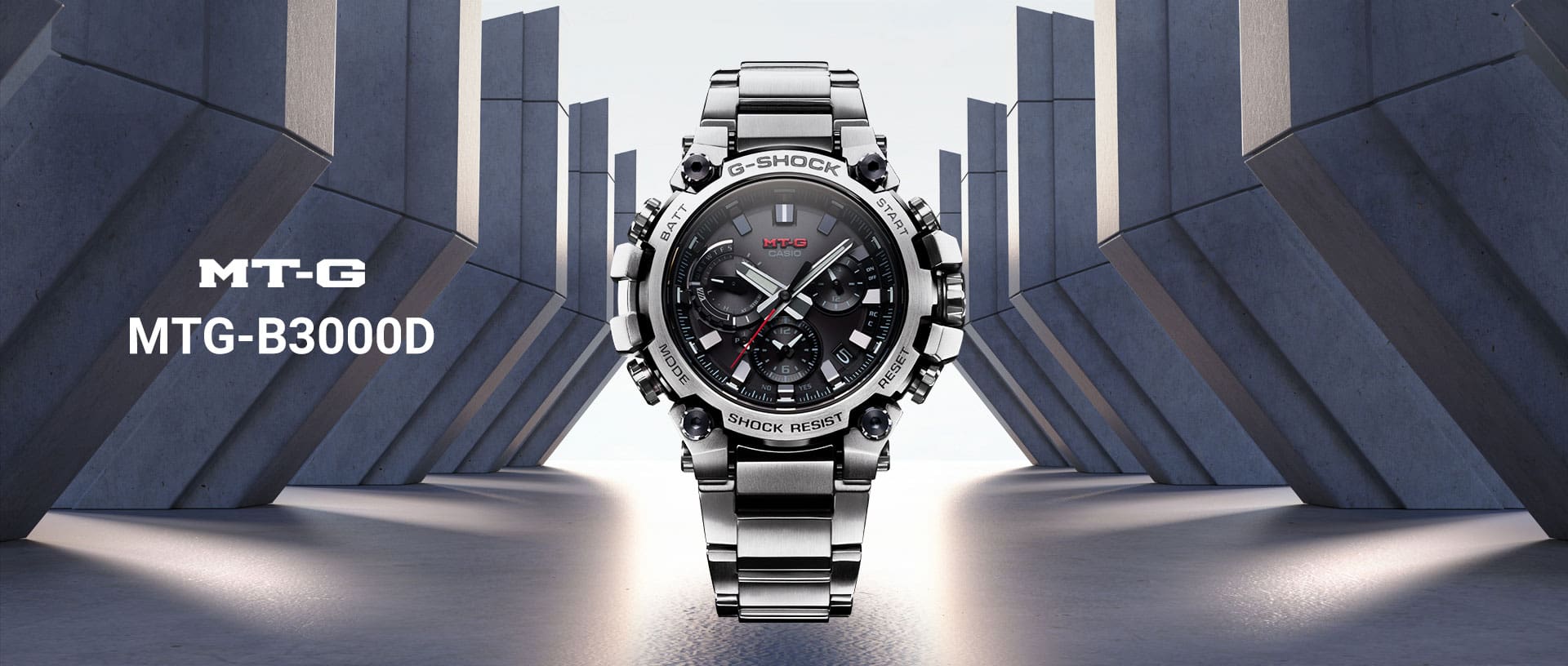 Graphic of the self-setting atomic watch, the MT-GB3000D model by CASIO