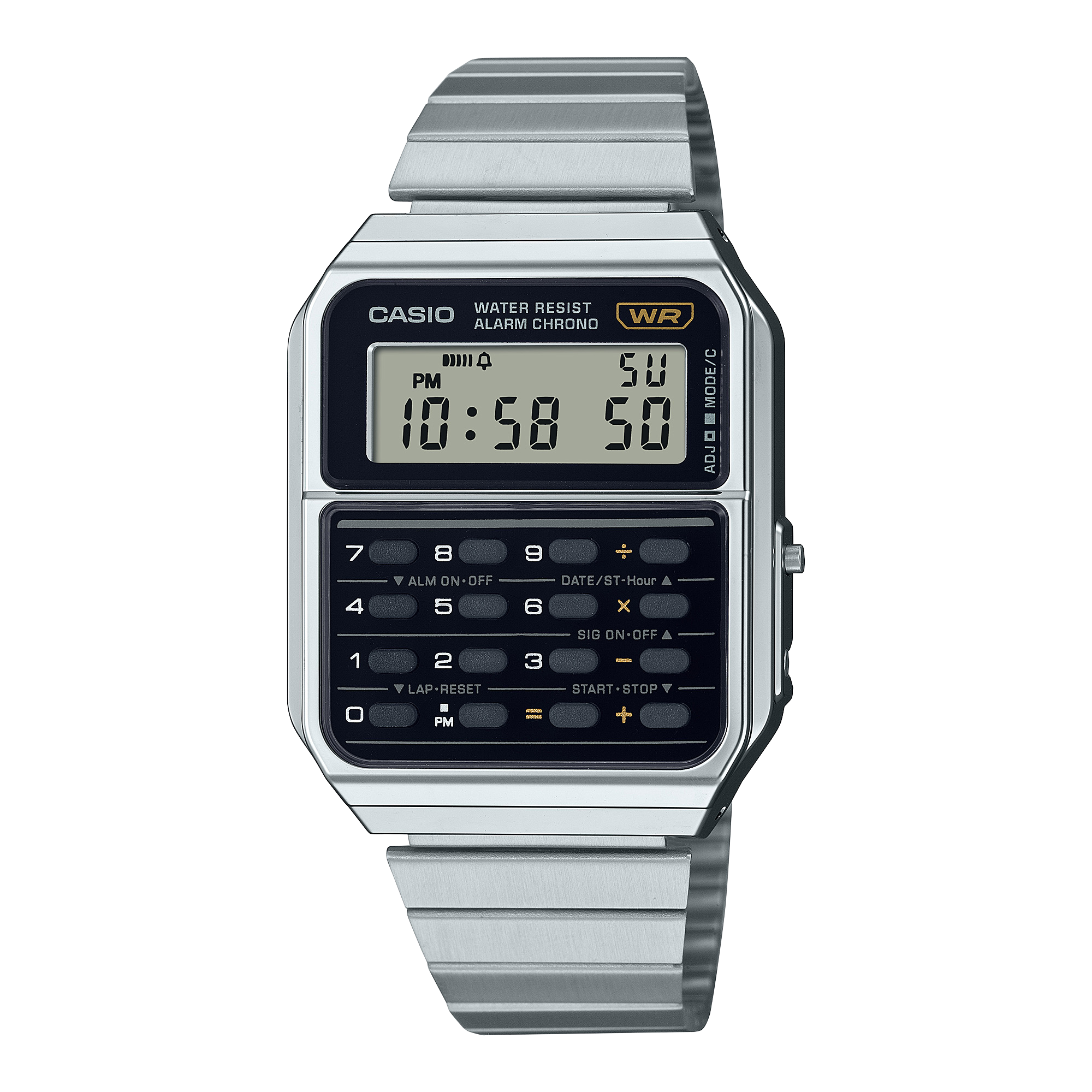 Casio Vintage CA-500: Die Taschenrechner-Uhr von Casio mit silbernem Armband und Lünette