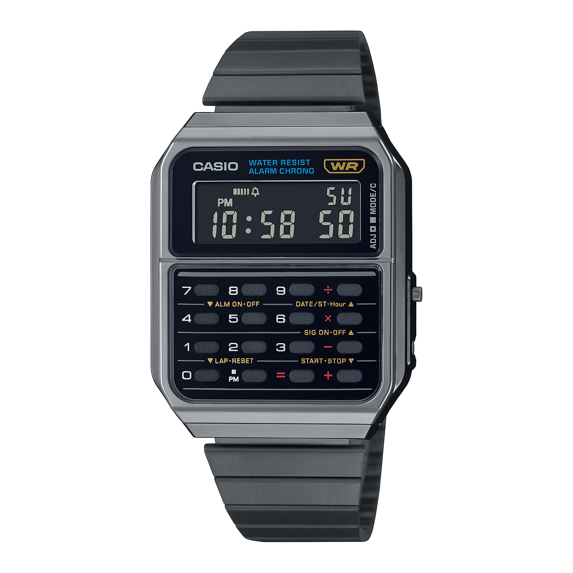 Casio Vintage CA-500WEGG-1BER, die Taschenrechner-Uhr von CASIO mit schwarzem Armband und Lünette