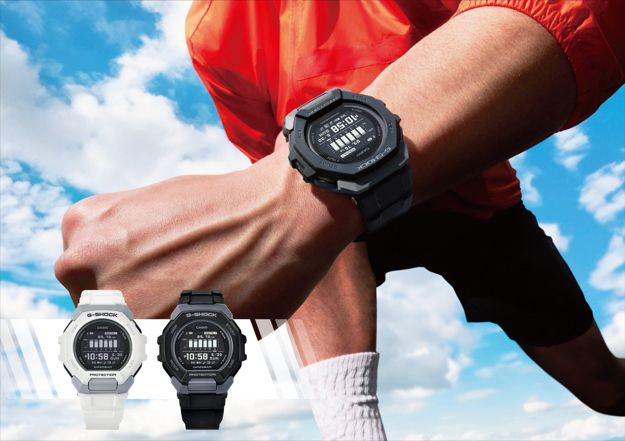 Die neue G-Squad GBD-300 in schwarz am Arm eines sportlichen Mannes.