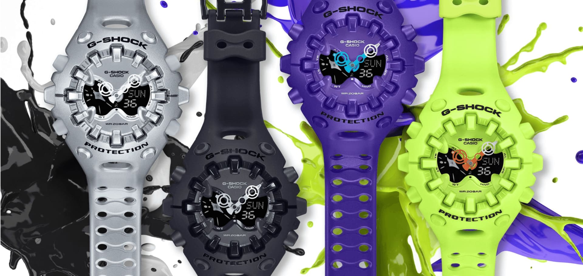 Die vier Farbvarianten der G-Shock GA-V01 Serie.