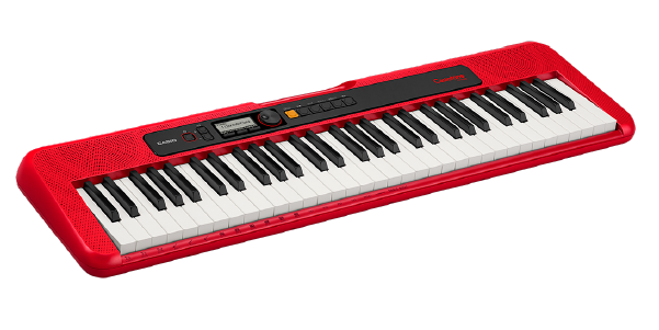 Das rote CT-S200 Keyboard mit einem Griff zum Tragen an der Seite. Das Bild verlinkt auf die Protuktseite des CT-S200RD.