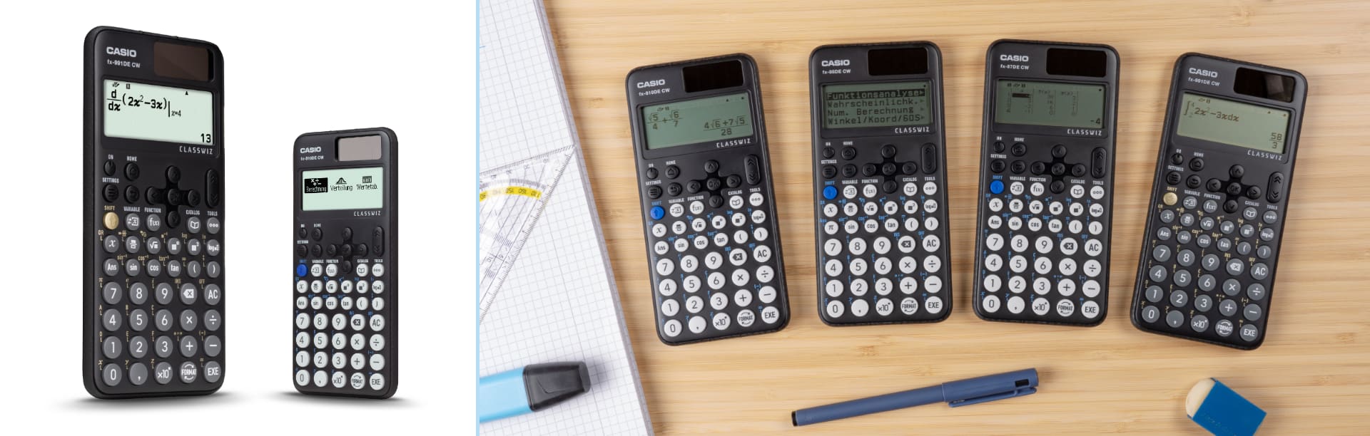 Aktuelle Taschenrechner-Sammlung der wissenschaftlichen CASIO Taschenrechner