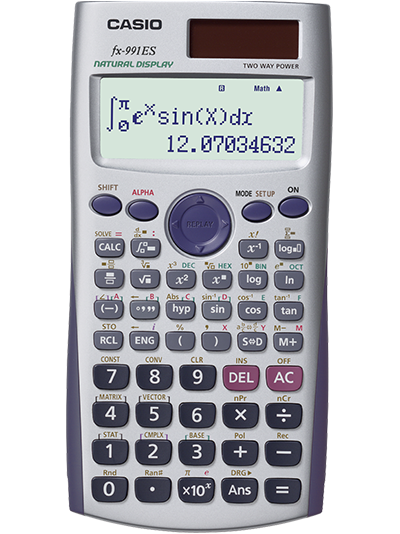 Zwei wissenschaftliche-Rechner von CASIO nebeneinander: fx-82MS in blau und der fx-991ES in silbergrau.