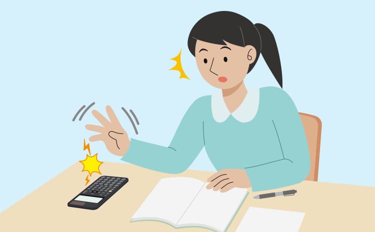 Illustration einer Frau, die einen CASIO Grafikrechner bedient, zwischen den beiden wird ein Spannungsfeld gezeigt.