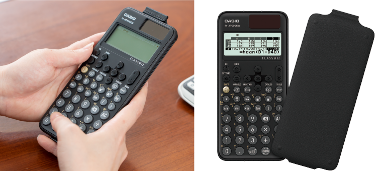Die schwarze, aufsteckbare Schutzhülle am fx-82 Rechner von CASIO