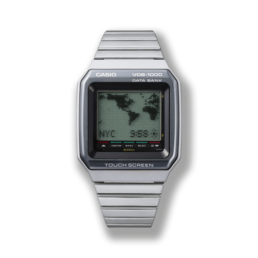 Die "VDB-1000" Armbanduhr mit quadratischem digitalem Zifferblatt, Touchscreen und silberfarbenem Armband