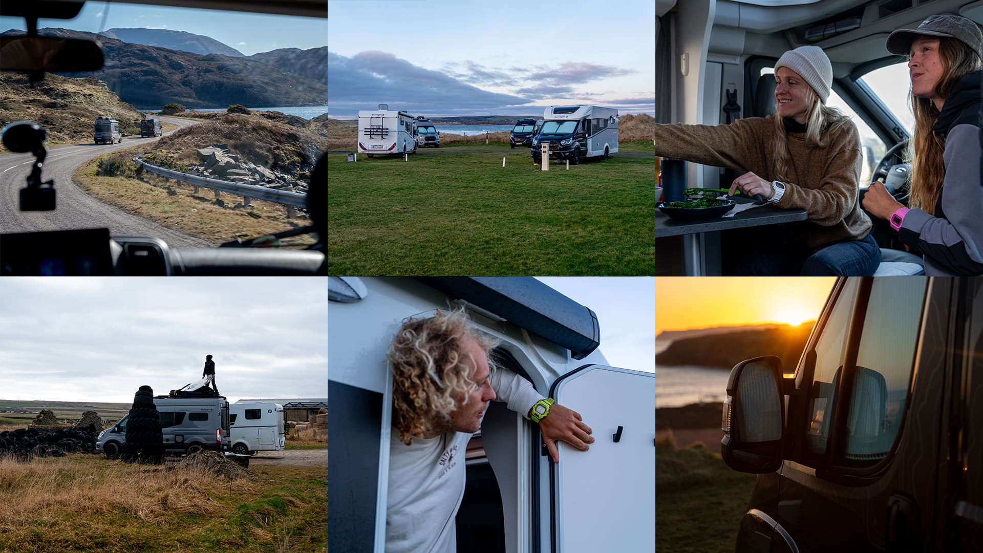 Bildergallerie von den Tides and Trails Teilnehmer in ihren Wohnmobilen in Schottland.