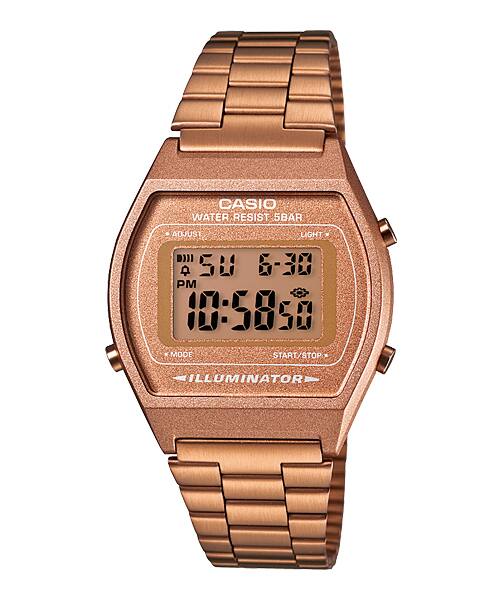 Die digitale Armbanduhr B640WC-5A in rose-kupferfarbenem Edelstahl-Retro-Look