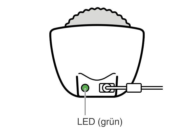Illustration des grün-leuchtenden LEDs am Moflin-Bett.
