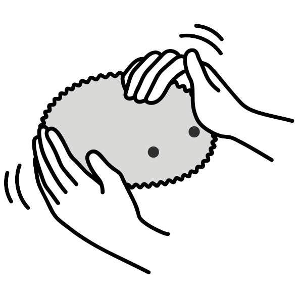 Illustration, wie eine Person ein Moflin streichelt.