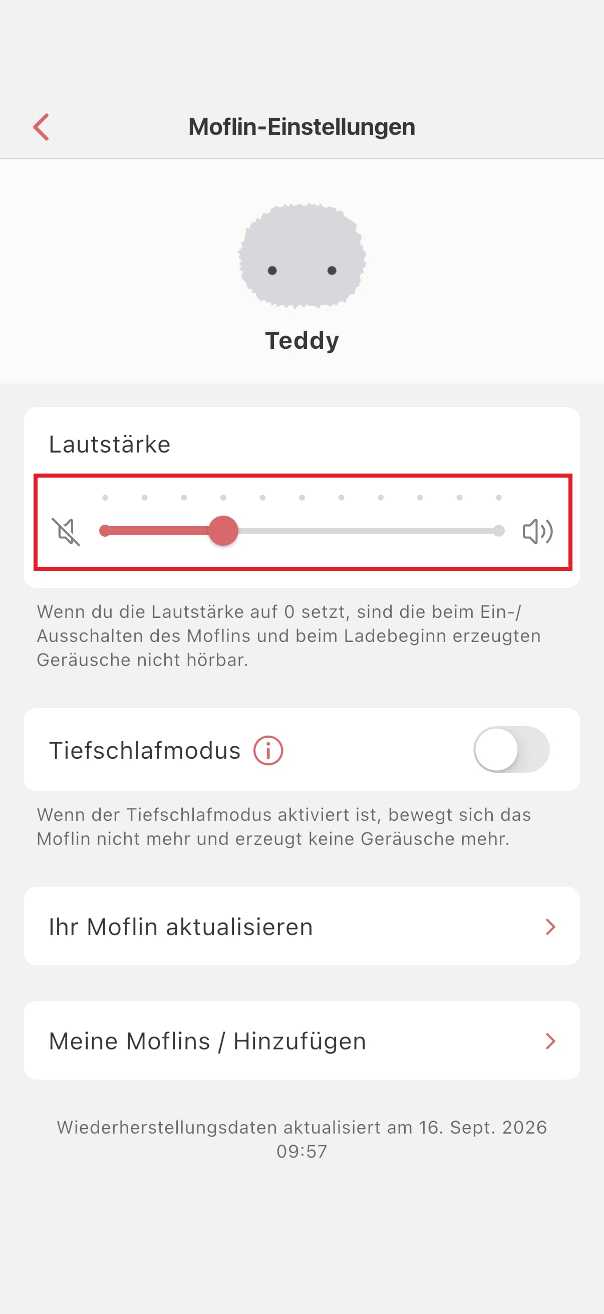 Screenshot der MofLife-App: Einstellungen.