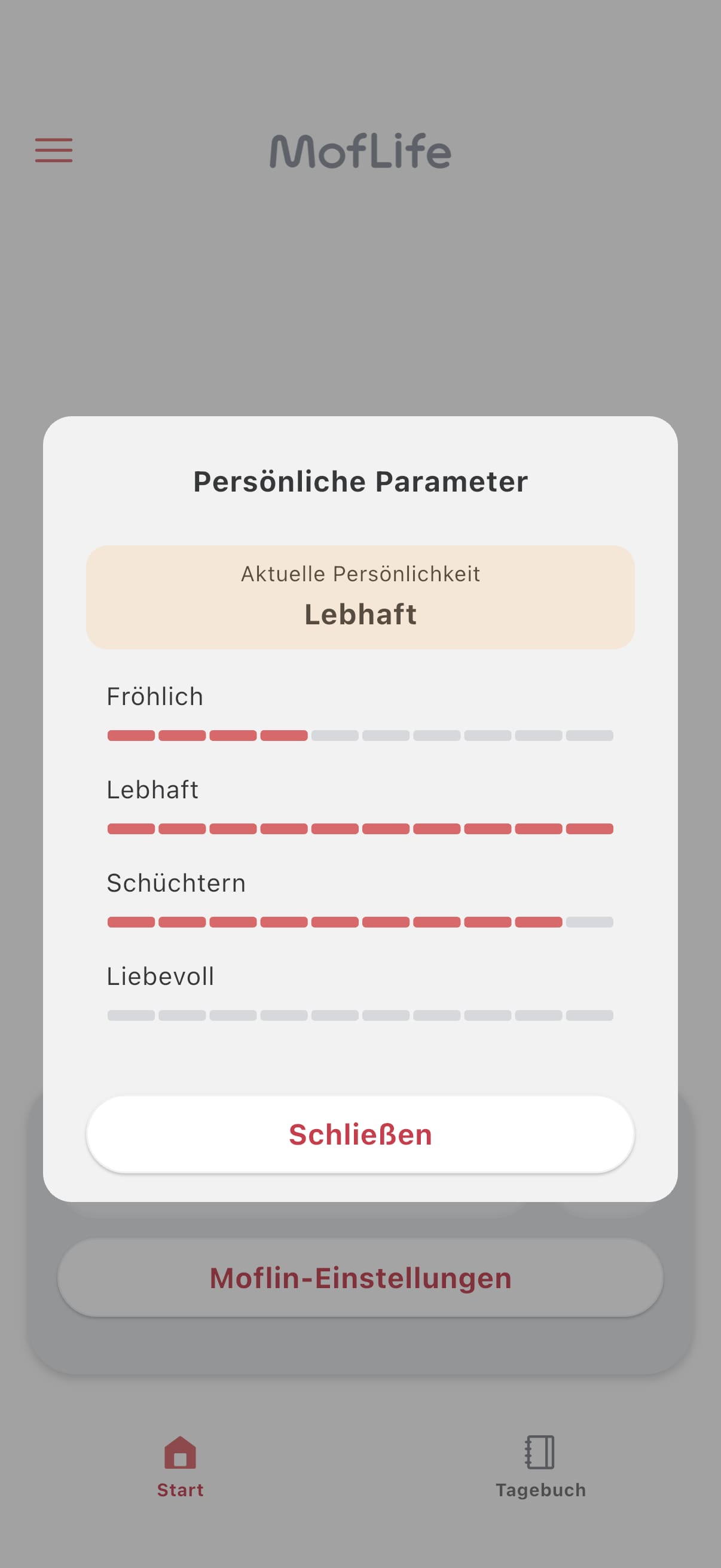Screenshot der Moflife-App: Informationen zur Persönlichkeit.