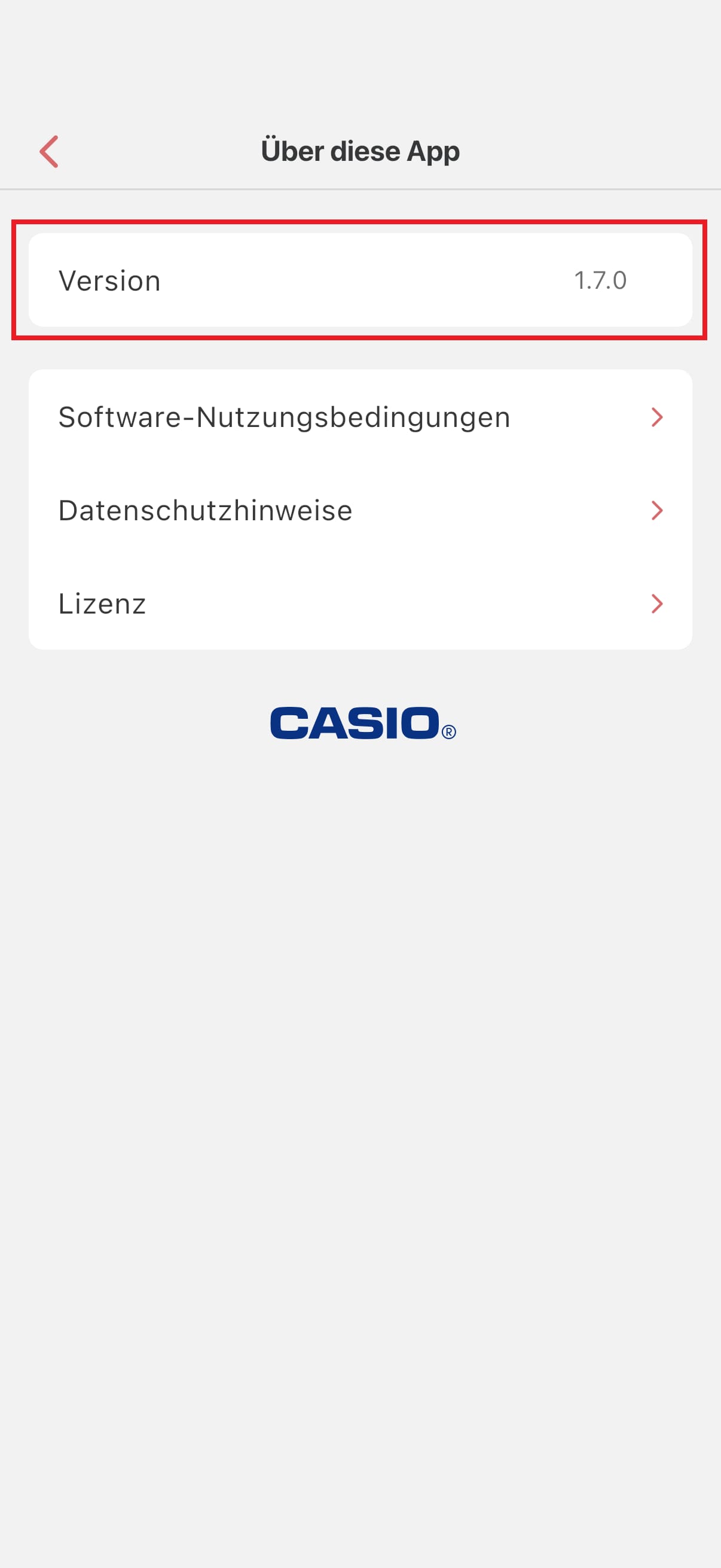 Screenshot der MofLife-App: Versionierungsprüfung.