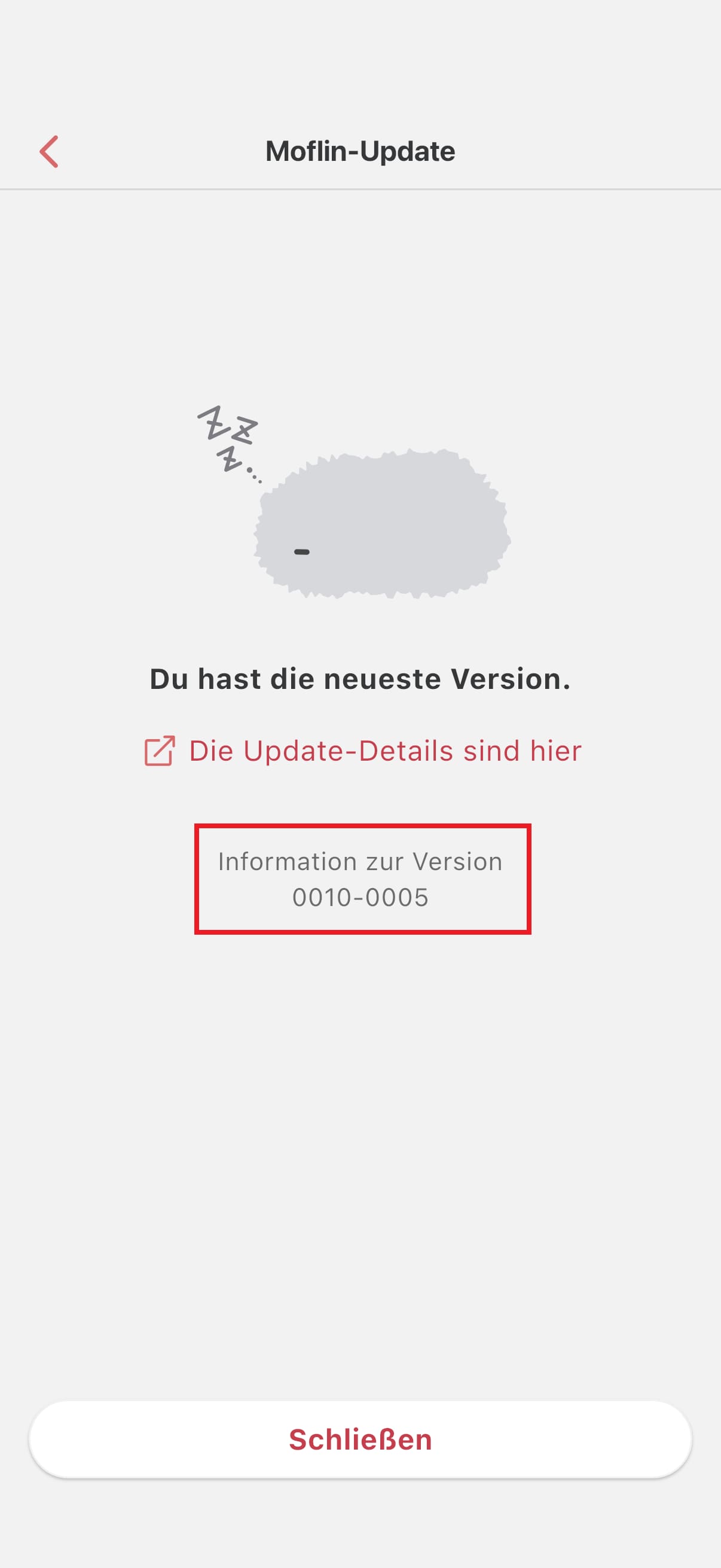 Screenshot der MofLife-App: Moflin-Update.