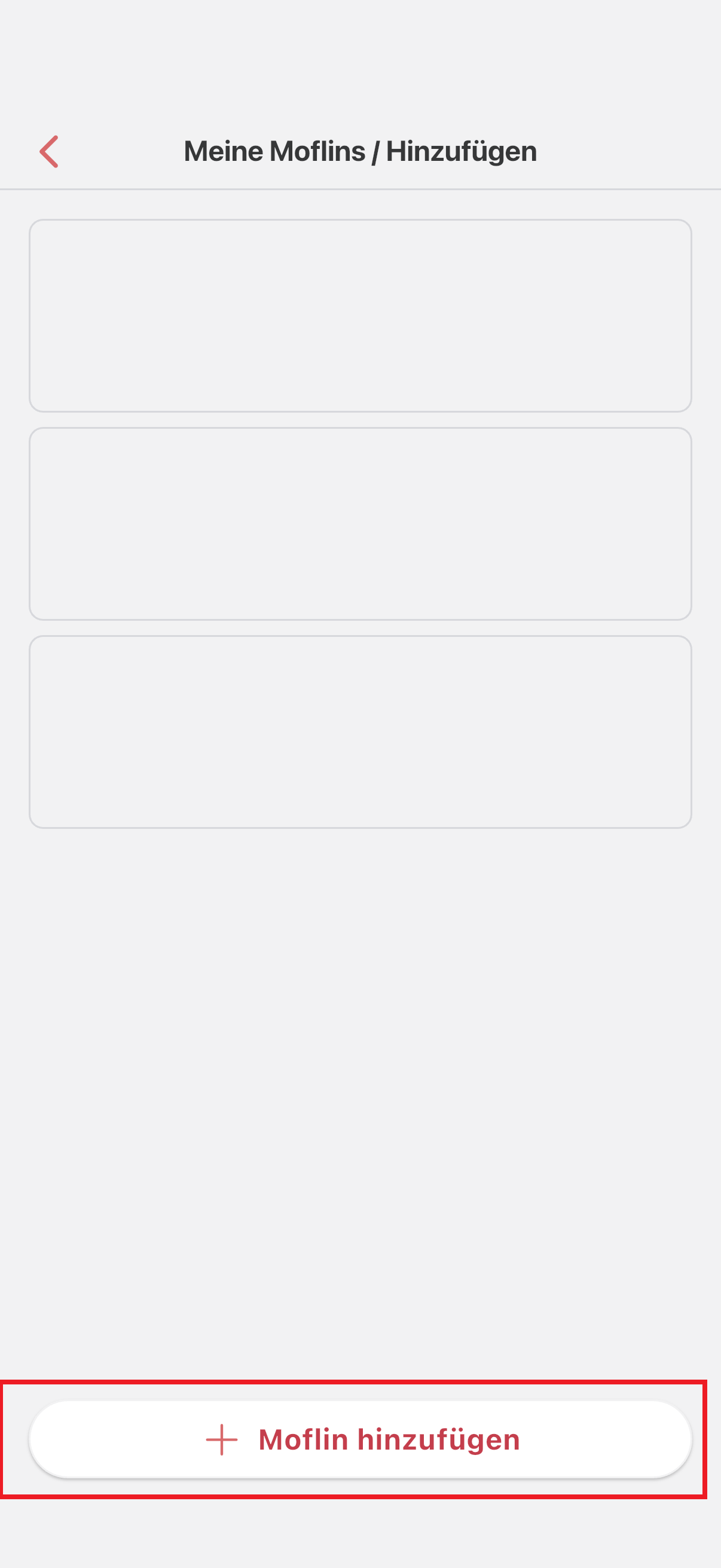 Screenshot der MofLife-App: Moflin hinzufügen.