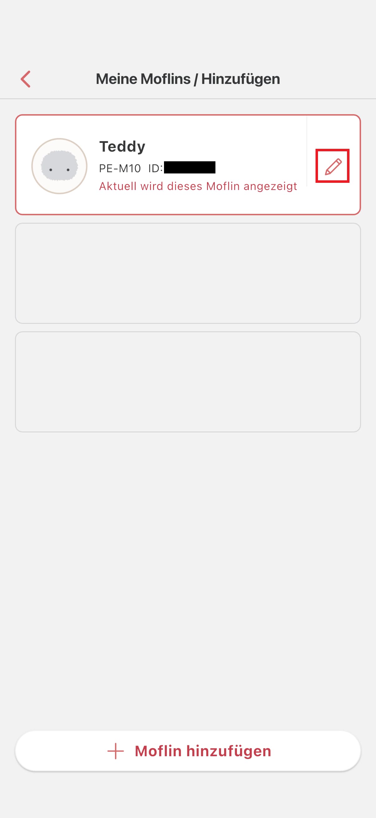 Screenshot der MofLife-App: Moflin hinzufügen.