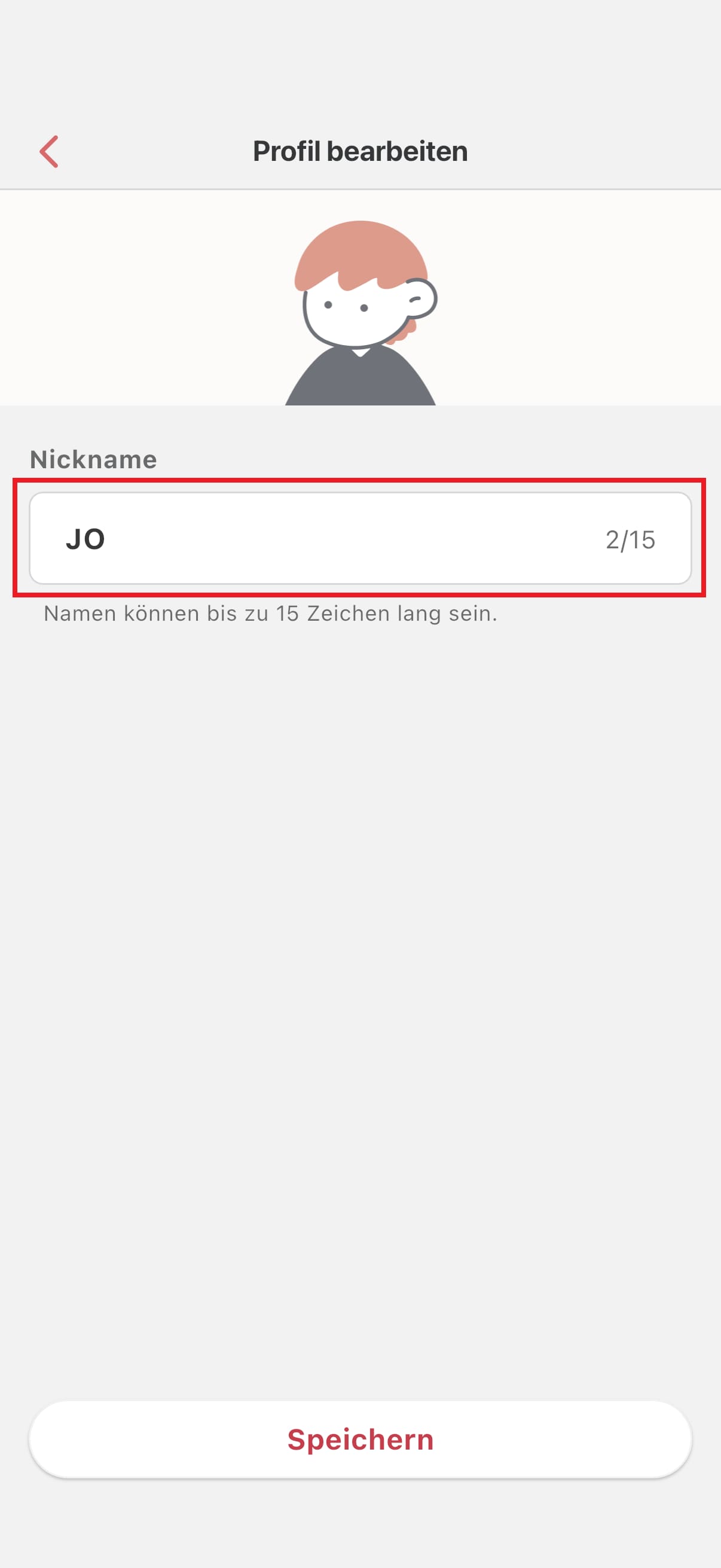 Screenshot der MofLife-App: Änderung des Nicknames.