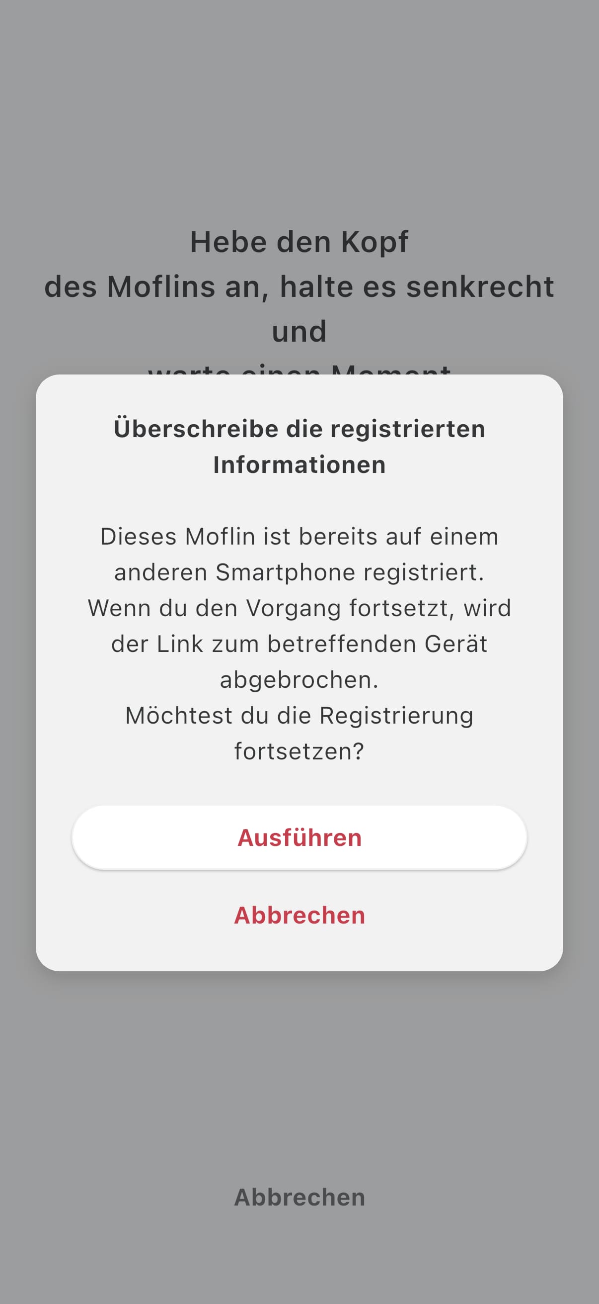 Screenshot der MofLife-App: Überschreiben von registrierten Informationen.