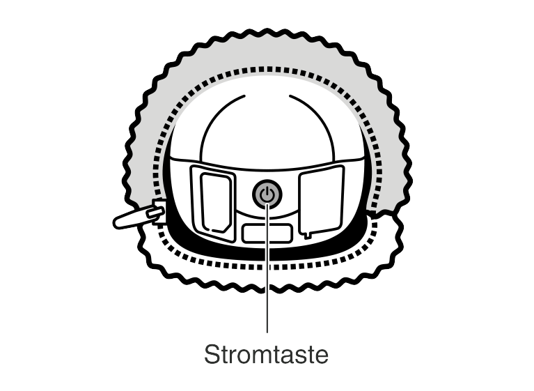 Illustration der Rückseite von Moflin und der Stromtaste.