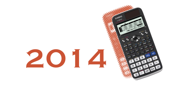 2014: Calculadora ClassWiz negra con pantalla digital y teclas blancas y negras para cálculos científicos.