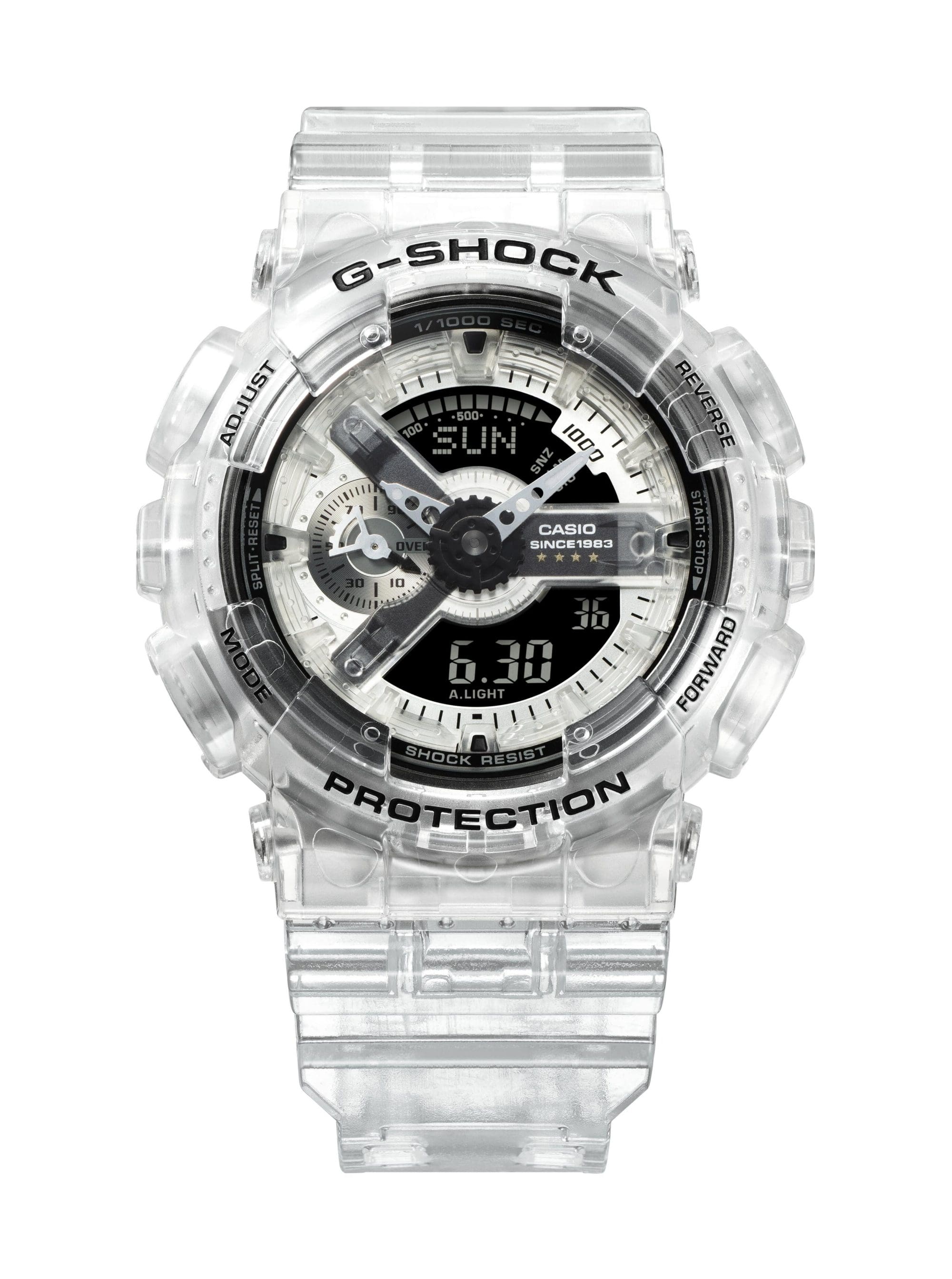 Un reloj de pulsera digital-analógico de la serie Clear Remix de Casio