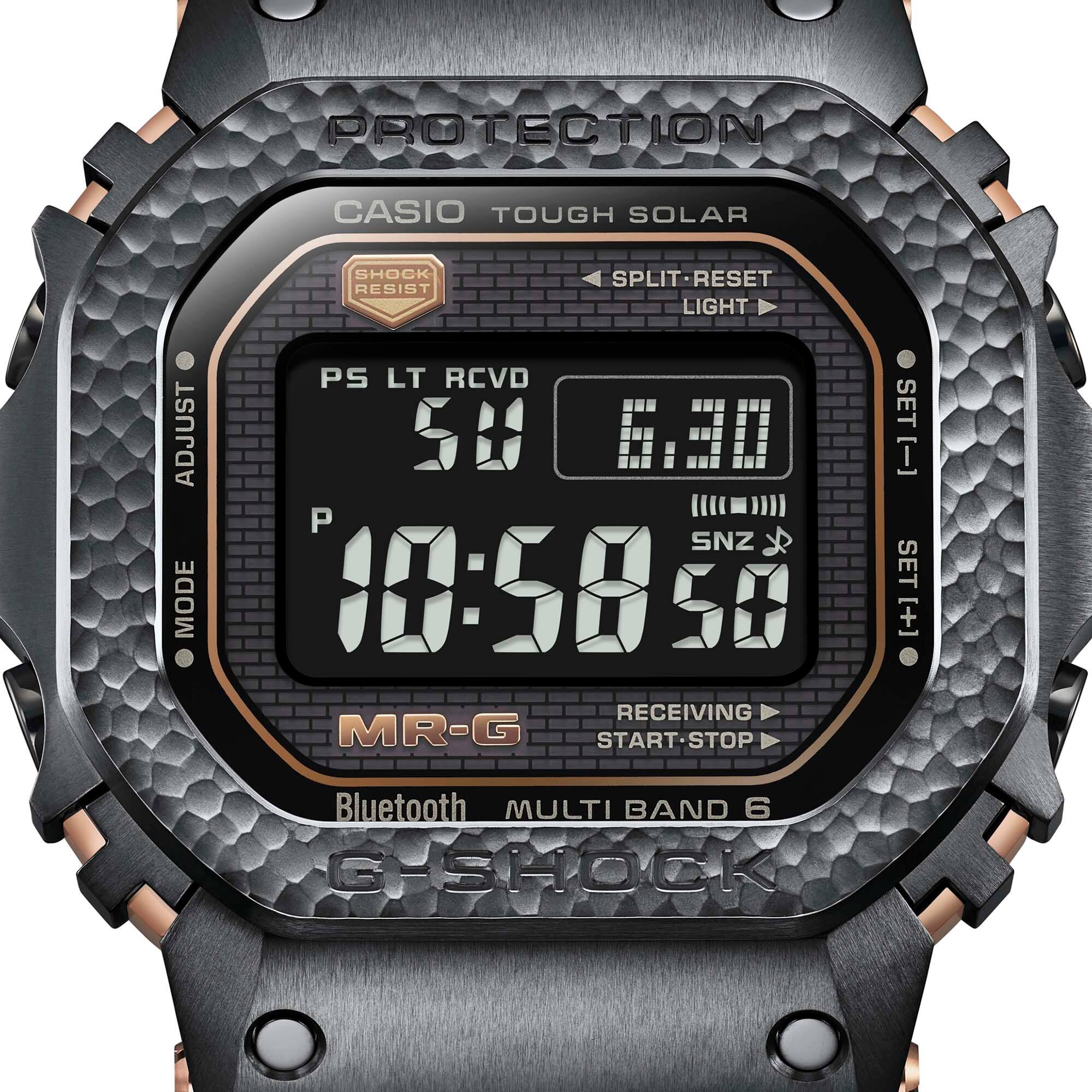 Close-up of the dial and case of the G-Shock MRG-B5000HT