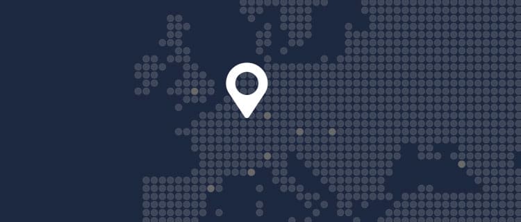 Un mapa estilizado de Europa con marcas de localización
