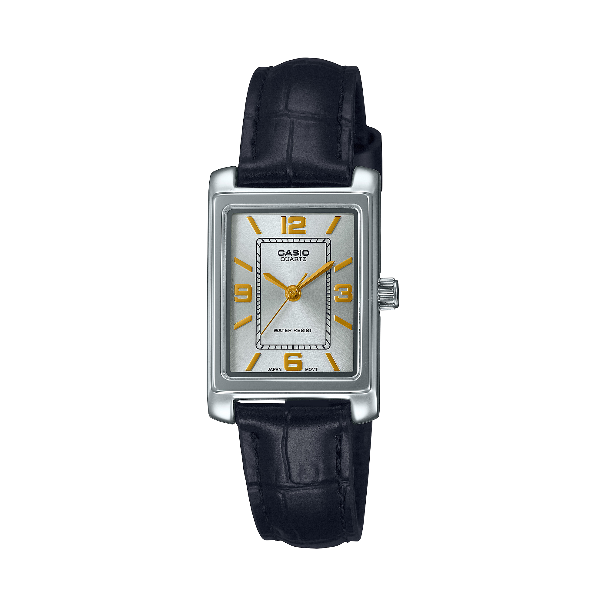 El reloj bicolor LTP-1234PL-7A2 de la CASIO TIMELESS COLLECTION con correa de piel negra y caja dorada-plateada
