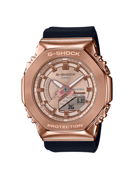 El G-Shock GM-S2100PG-1A4 en oro rosa con brazalete negro