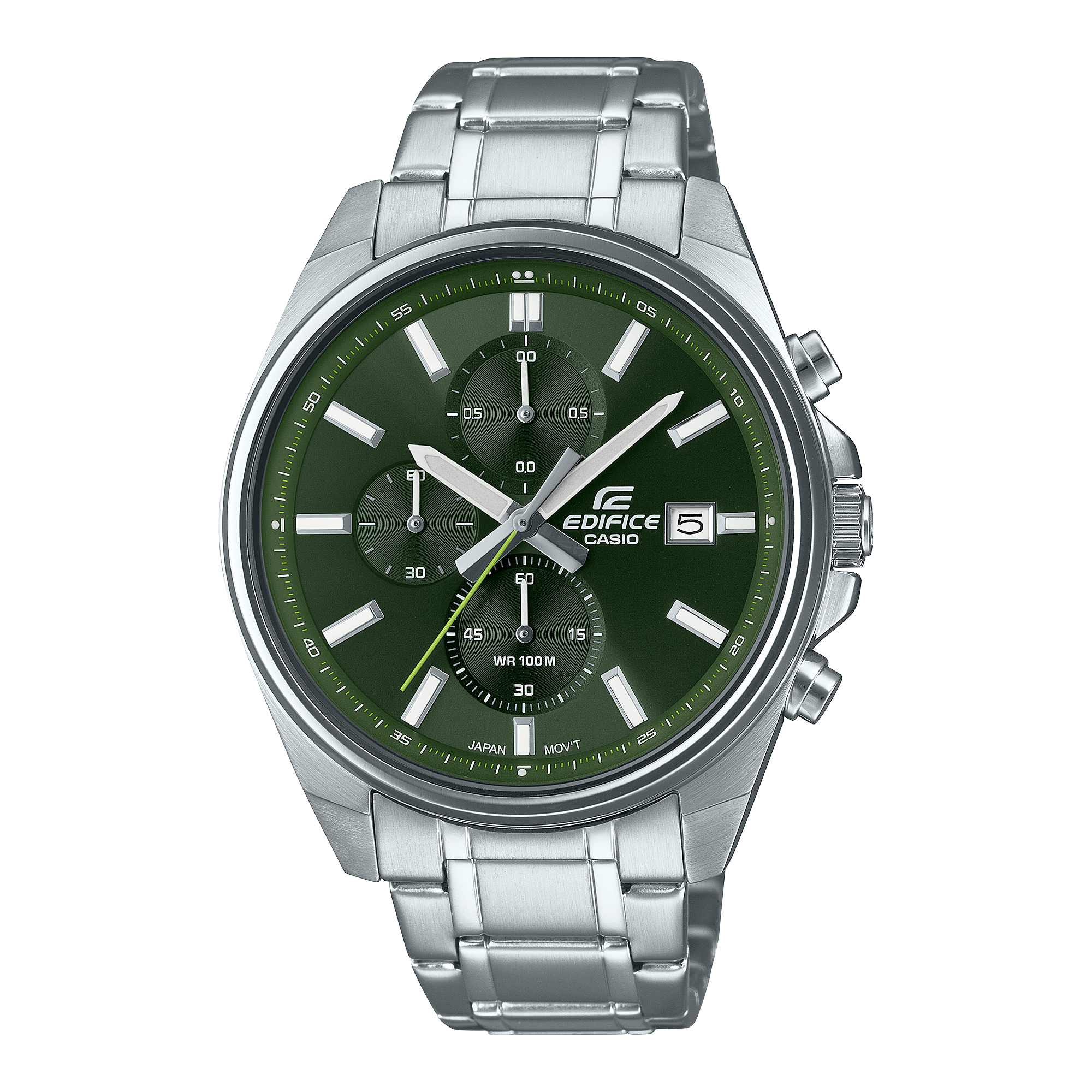 El elegante Casio EFV-610D-3CV con correa plateada y esfera verde oscuro
