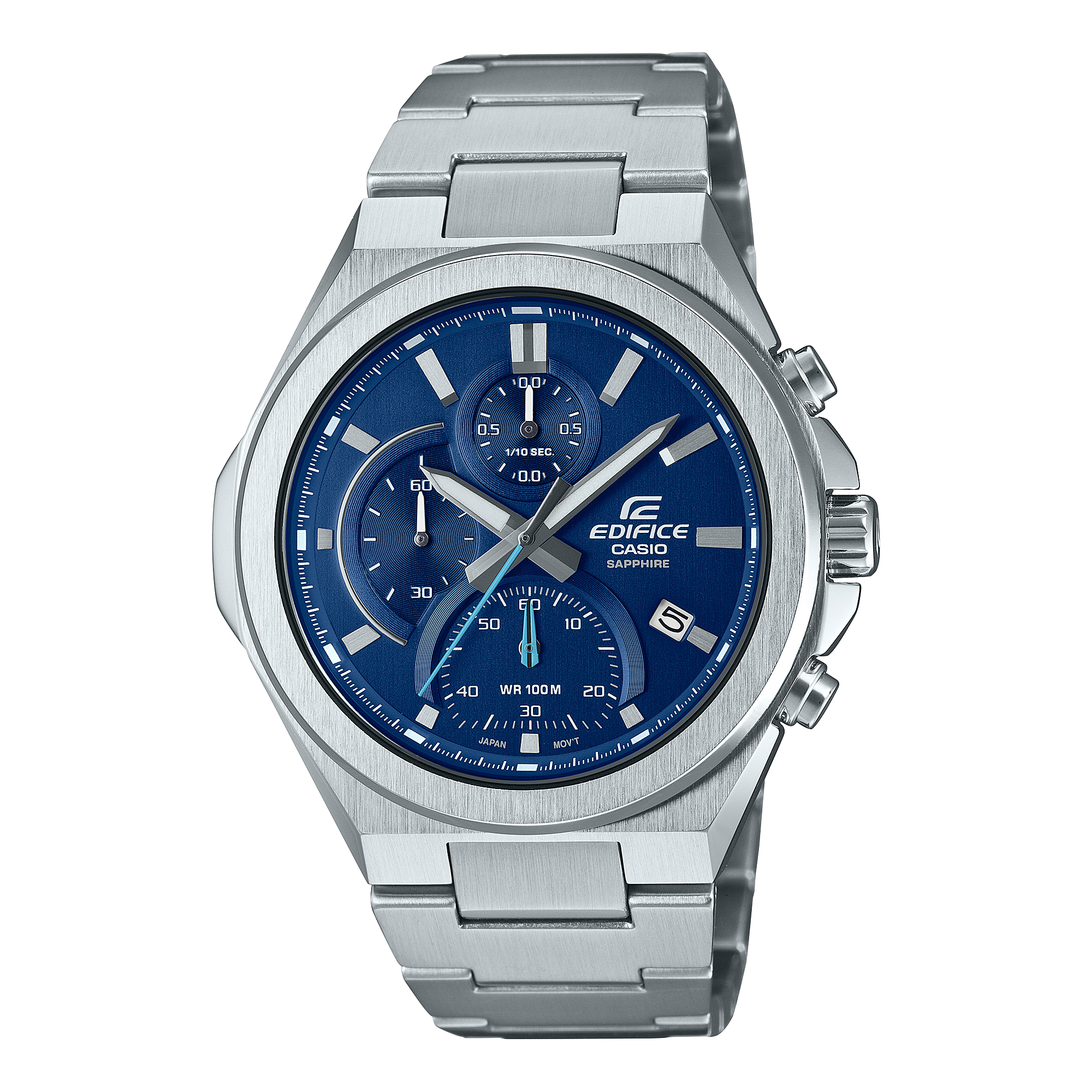 El EFB-700D-2AV con esfera azul y brazalete de acero inoxidable plateado