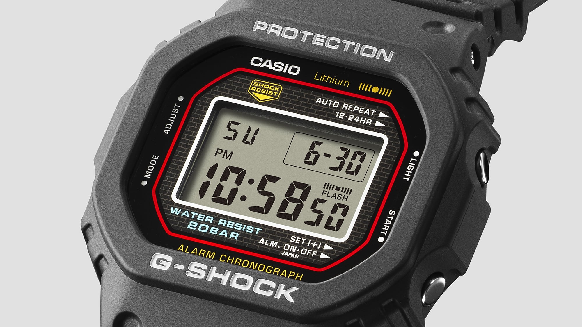 Face captures the iconic red, blue, and yellow accents of the original model