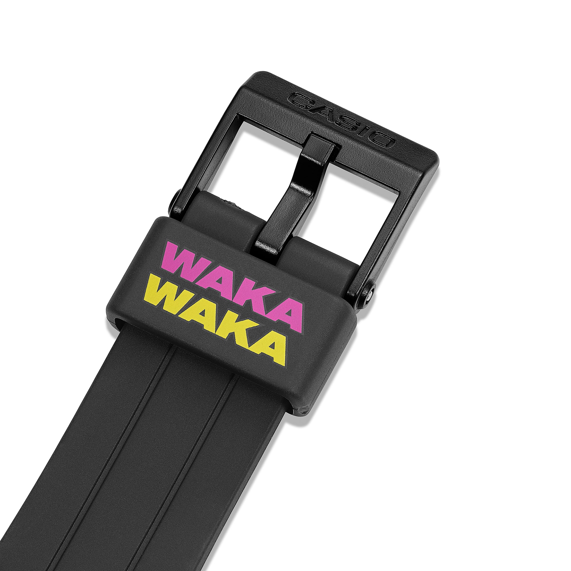 Strap loop of the F-91WPC from the CASIO VINTAGE X PAC-MAN collection with Waka Waka logo